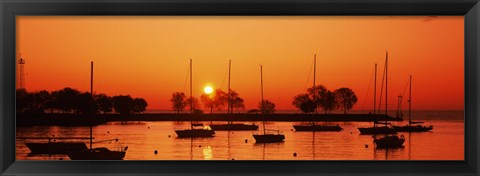 Framed Silhouette of boats in a lake, Lake Michigan, Great Lakes, Michigan, USA Print