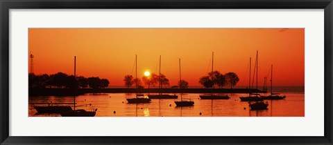 Framed Silhouette of boats in a lake, Lake Michigan, Great Lakes, Michigan, USA Print