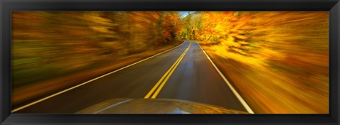 Framed Road viewed through the windshield of a moving car Print