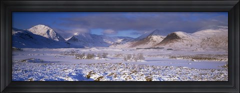 Framed Snow covered landscape with mountains in winter, Black Mount, Rannoch Moor, Highlands Region, Scotland Print