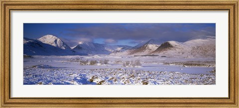 Framed Snow covered landscape with mountains in winter, Black Mount, Rannoch Moor, Highlands Region, Scotland Print