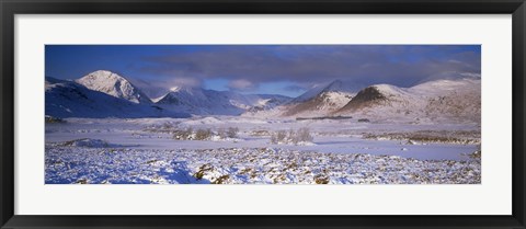 Framed Snow covered landscape with mountains in winter, Black Mount, Rannoch Moor, Highlands Region, Scotland Print