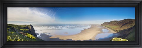 Framed Cliff at seaside, Rhossili Bay, Gower Peninsular, South Wales, Wales Print
