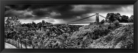 Framed Dark clouds over a suspension bridge, Clifton Suspension Bridge, Bristol, England Print