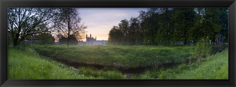 Framed Green field with university building in the background, King&#39;s College, Cambridge, Cambridgeshire, England Print