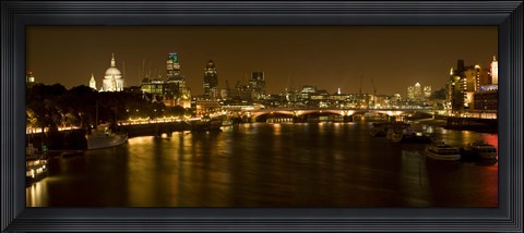 Framed View of Thames River from Waterloo Bridge at night, London, England Print