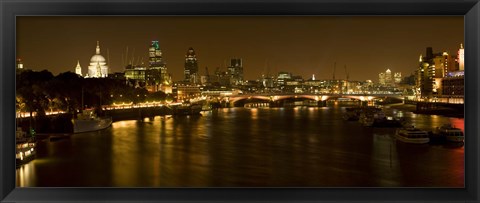 Framed View of Thames River from Waterloo Bridge at night, London, England Print