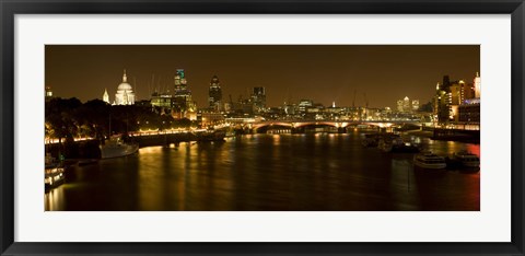 Framed View of Thames River from Waterloo Bridge at night, London, England Print