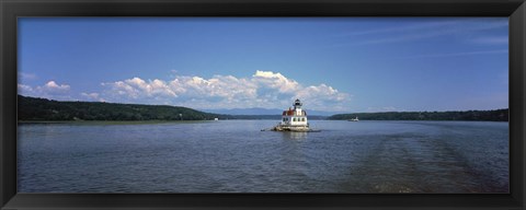 Framed Lighthouse at a river, Esopus Meadows Lighthouse, Hudson River, New York State, USA Print