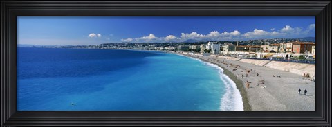 Framed Tourists on the beach, Nice, Promenade Des Anglais, Provence-Alpes-Cote d&#39;Azur, France Print
