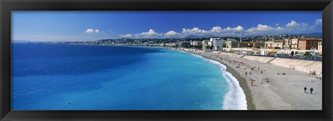 Framed Tourists on the beach, Nice, Promenade Des Anglais, Provence-Alpes-Cote d&#39;Azur, France Print