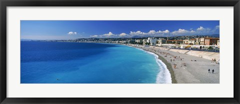 Framed Tourists on the beach, Nice, Promenade Des Anglais, Provence-Alpes-Cote d&#39;Azur, France Print