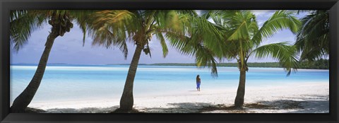 Framed Woman in sarong on the beach, One Foot Island, Aitutaki, Cook Islands Print