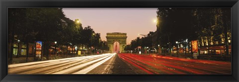 Framed Traffic on the road, Avenue des Champs-Elysees, Arc De Triomphe, Paris, Ile-de-France, France Print