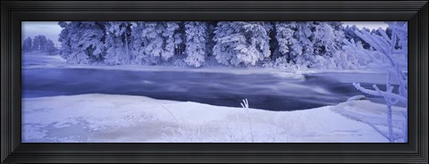 Framed River flowing through a snow covered forest, Dal River, Sweden Print