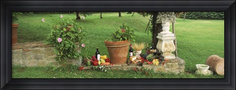 Framed Wine grapes and foods of Chianti Region of Tuscany at private estate, Italy Print