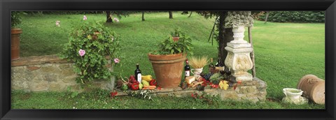 Framed Wine grapes and foods of Chianti Region of Tuscany at private estate, Italy Print