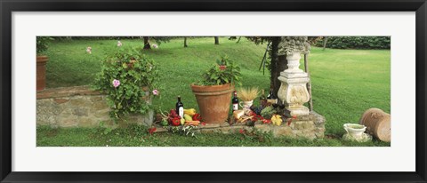 Framed Wine grapes and foods of Chianti Region of Tuscany at private estate, Italy Print