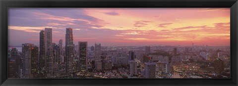 Framed High angle view of a city at sunset, Singapore City, Singapore Print