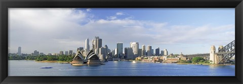 Framed Sydney Opera House with city skyline in the background, Sydney Harbor, Sydney, New South Wales, Australia Print