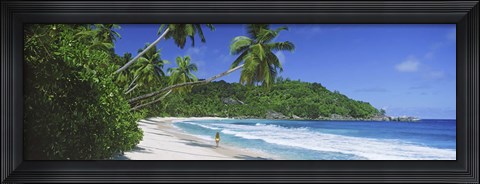 Framed Woman walking on the beach, Anse Takamaka Beach, Mahe Island, Seychelles Print