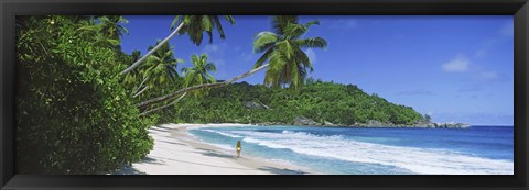 Framed Woman walking on the beach, Anse Takamaka Beach, Mahe Island, Seychelles Print