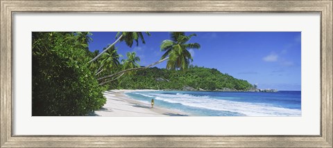 Framed Woman walking on the beach, Anse Takamaka Beach, Mahe Island, Seychelles Print
