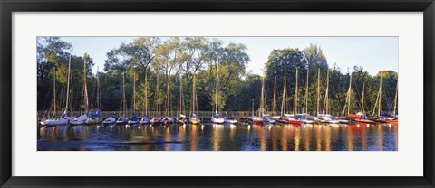 Framed Sailboats moored at a dock, Langholmens Canal, Stockholm, Sweden Print