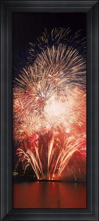 Framed Fireworks display against night sky Print