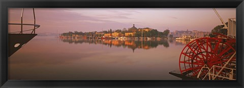 Framed Sternwheeler in a river, Skeppsholmen, Nybroviken, Stockholm, Sweden Print