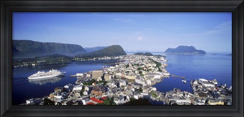 Framed Aerial view of a town on an island, Norwegian Coast, Lesund, Norway Print