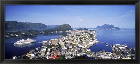Framed Aerial view of a town on an island, Norwegian Coast, Lesund, Norway Print