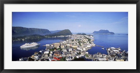 Framed Aerial view of a town on an island, Norwegian Coast, Lesund, Norway Print