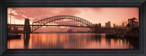 Framed Sydney Harbour Bridge under Pink Sky, Sydney Harbor, Sydney, New South Wales, Australia Print
