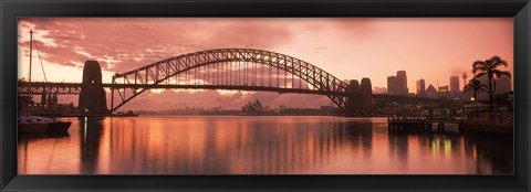 Framed Sydney Harbour Bridge under Pink Sky, Sydney Harbor, Sydney, New South Wales, Australia Print