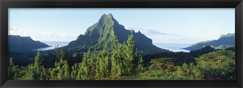 Framed Mountains at a coast, Belvedere Point, Mont Mouaroa, Opunohu Bay, Moorea, Tahiti, French Polynesia Print