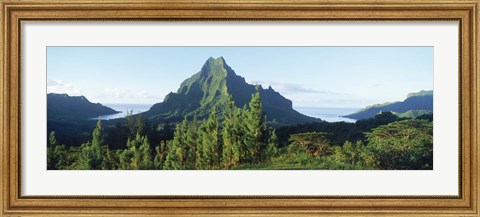 Framed Mountains at a coast, Belvedere Point, Mont Mouaroa, Opunohu Bay, Moorea, Tahiti, French Polynesia Print