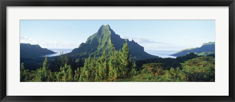 Framed Mountains at a coast, Belvedere Point, Mont Mouaroa, Opunohu Bay, Moorea, Tahiti, French Polynesia Print