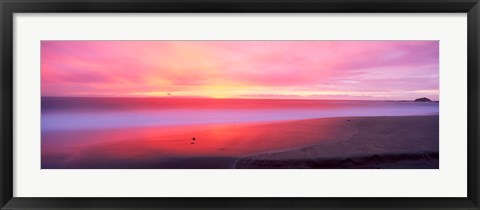 Framed Sunset light painting waves across sandy shore on beach, Laguna Beach, California, USA Print