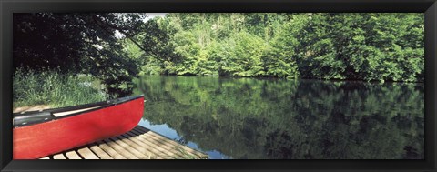 Framed Canoe on a boardwalk in a river, Neckar River, Horb Am Neckar, Baden-Wurttemberg, Germany Print