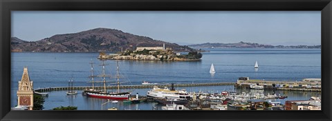 Framed Prison on an island, Alcatraz Island, Aquatic Park Historic District, Fisherman&#39;s Wharf, San Francisco, California, USA Print
