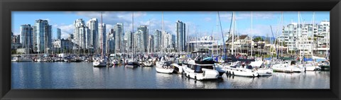 Framed Boats at marina with Vancouver skylines in the background, False Creek, British Columbia, Canada Print