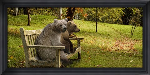 Framed Bears sitting on a bench Print