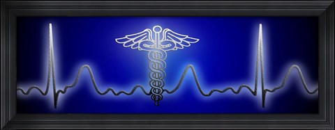 Framed EKG with Caduceus symbol Print