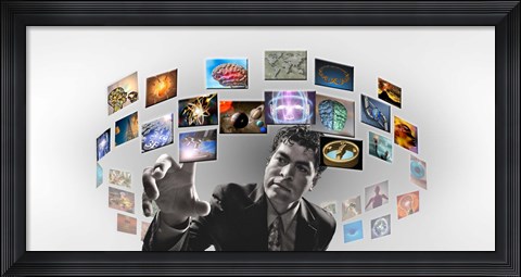Framed Man surrounded by imagery Print