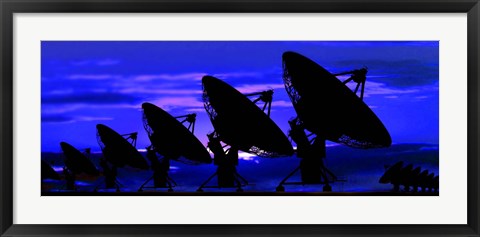 Framed Silhouette of satellite dishes Print