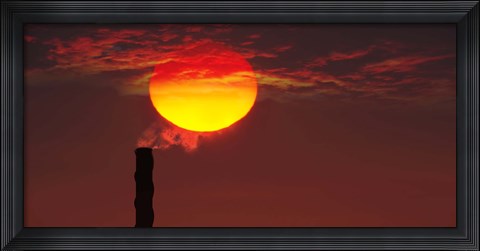 Framed Smoke stack in sunset Print