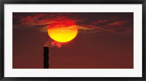 Framed Smoke stack in sunset Print