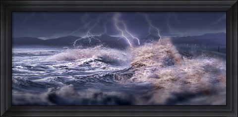 Framed Storm waves hitting concrete Print