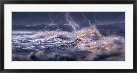 Framed Storm waves hitting concrete Print